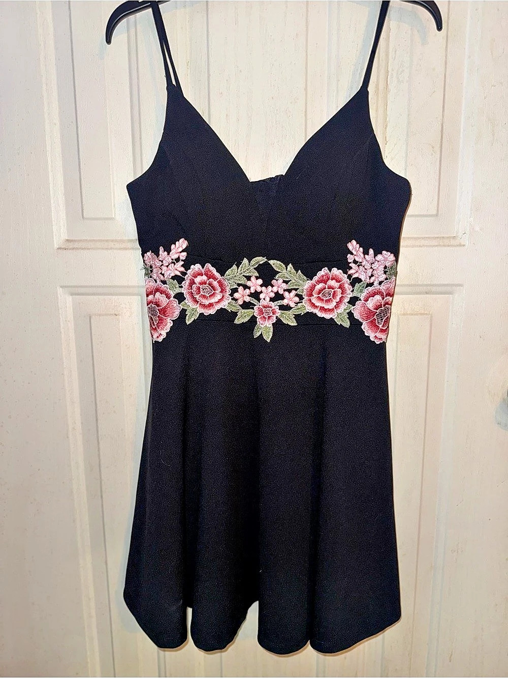 Floral Embroidered Mini Dress in Black & Pink Like New